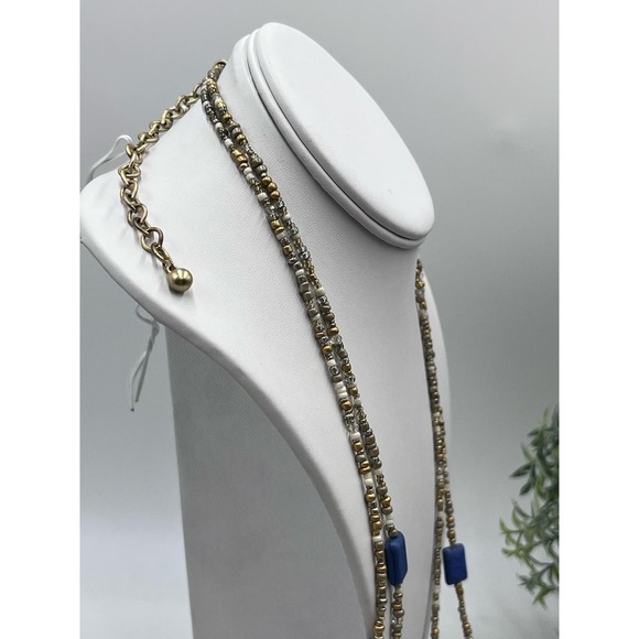 CHICO'S Multi Color and Shapes Beaded Double Strand Matte Gold Tone Necklace - Picture 7 of 16